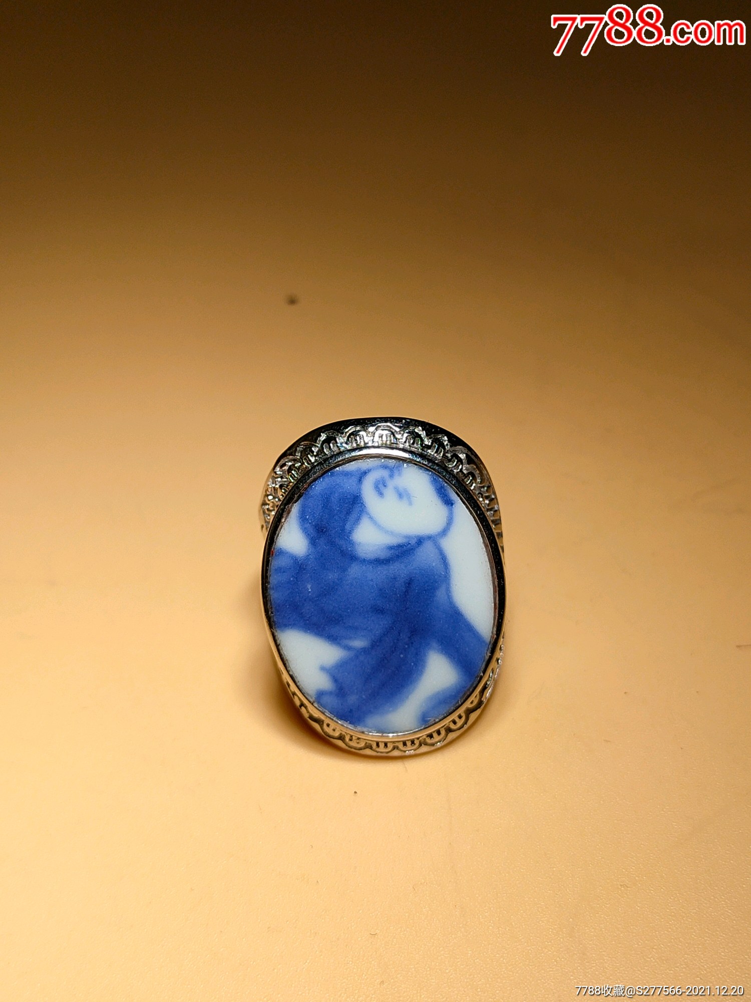 明代青花"童子像"瓷片镶嵌戒指_第1张_7788陶瓷