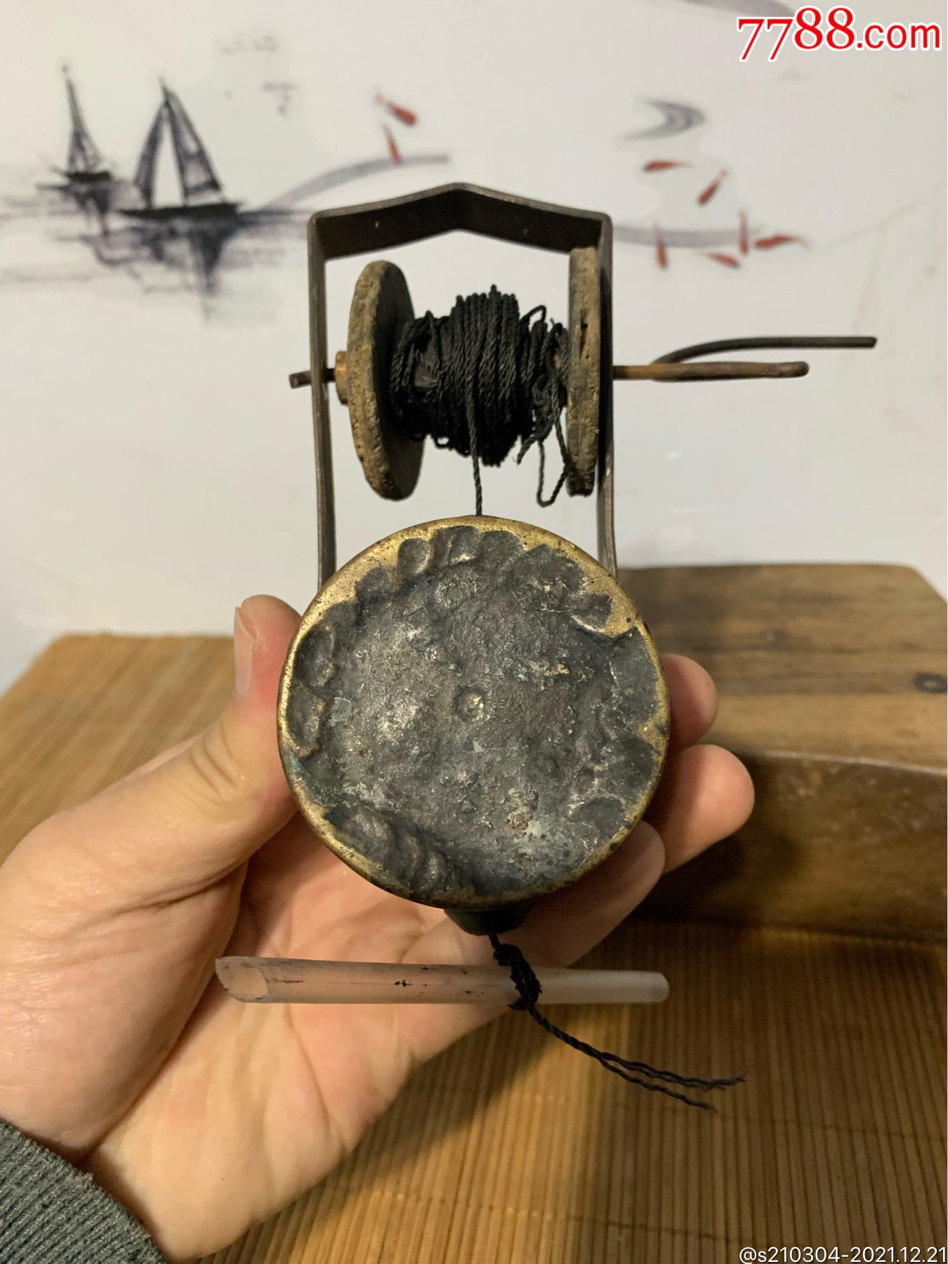 民国老式铜器铜墨斗.铜工具铜复古装饰品摆件._第6张_7788旧书网