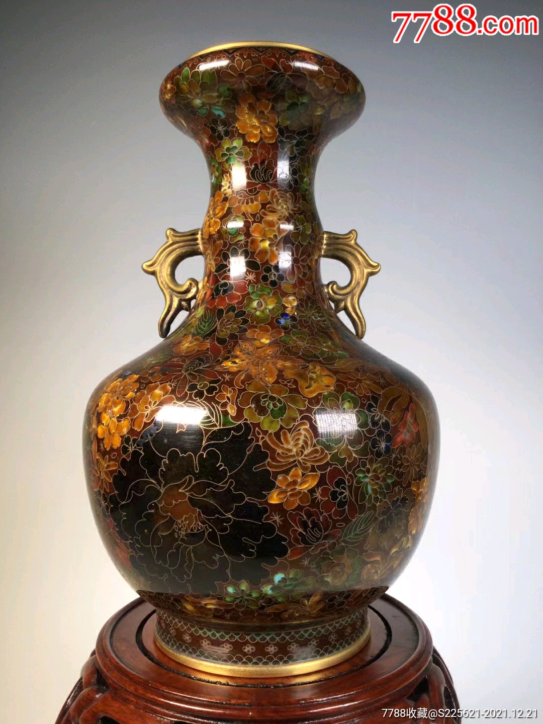 花纹竹节颈洗口双耳瓶_景泰蓝/珐琅_产地图片_收藏价值_7788奇石收藏
