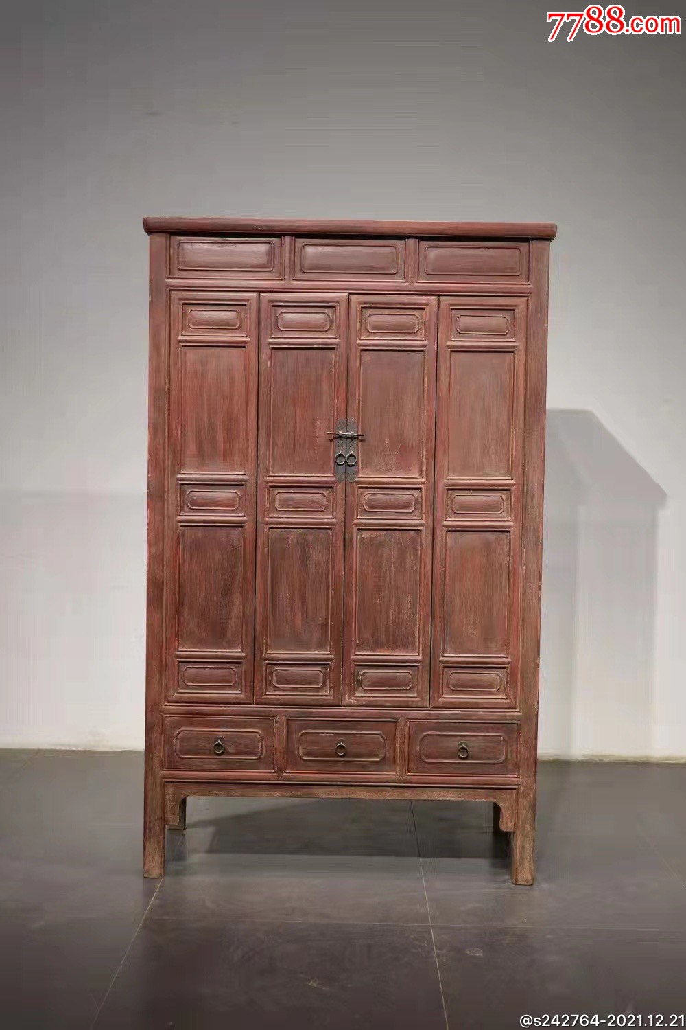 明代朱红漆榆木大柜高201宽53长122结实牢固