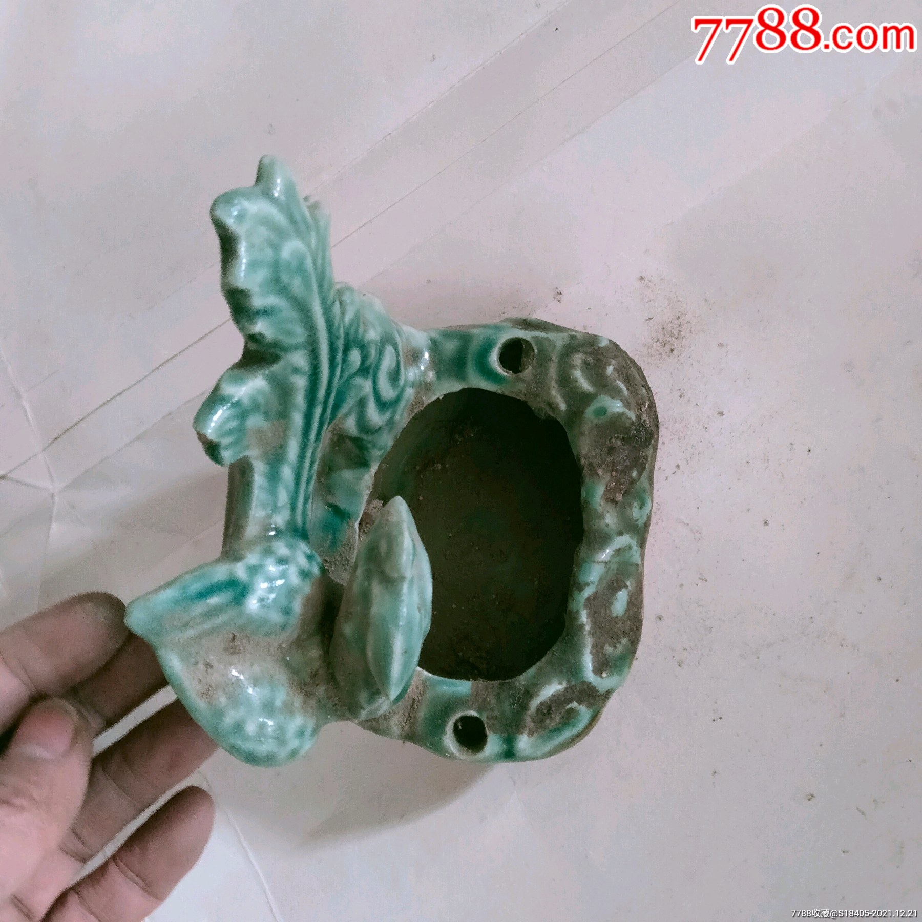 70年代绿釉窑变凤凰造形烟灰缸精美老瓷器造型精美