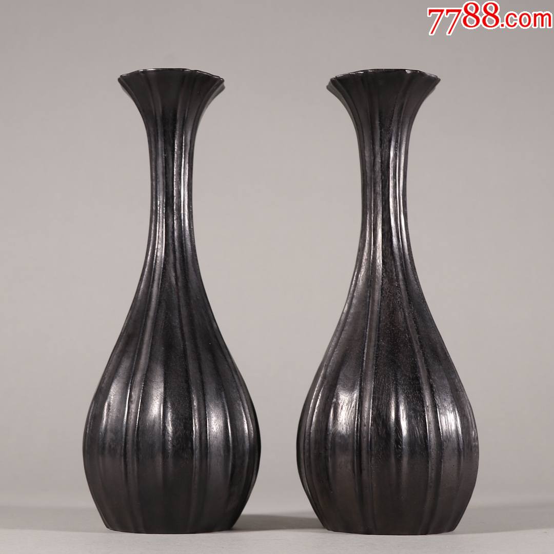紫檀木花瓶摆件一对_木雕摆件_不才古玩店【7788收藏__收藏热线】