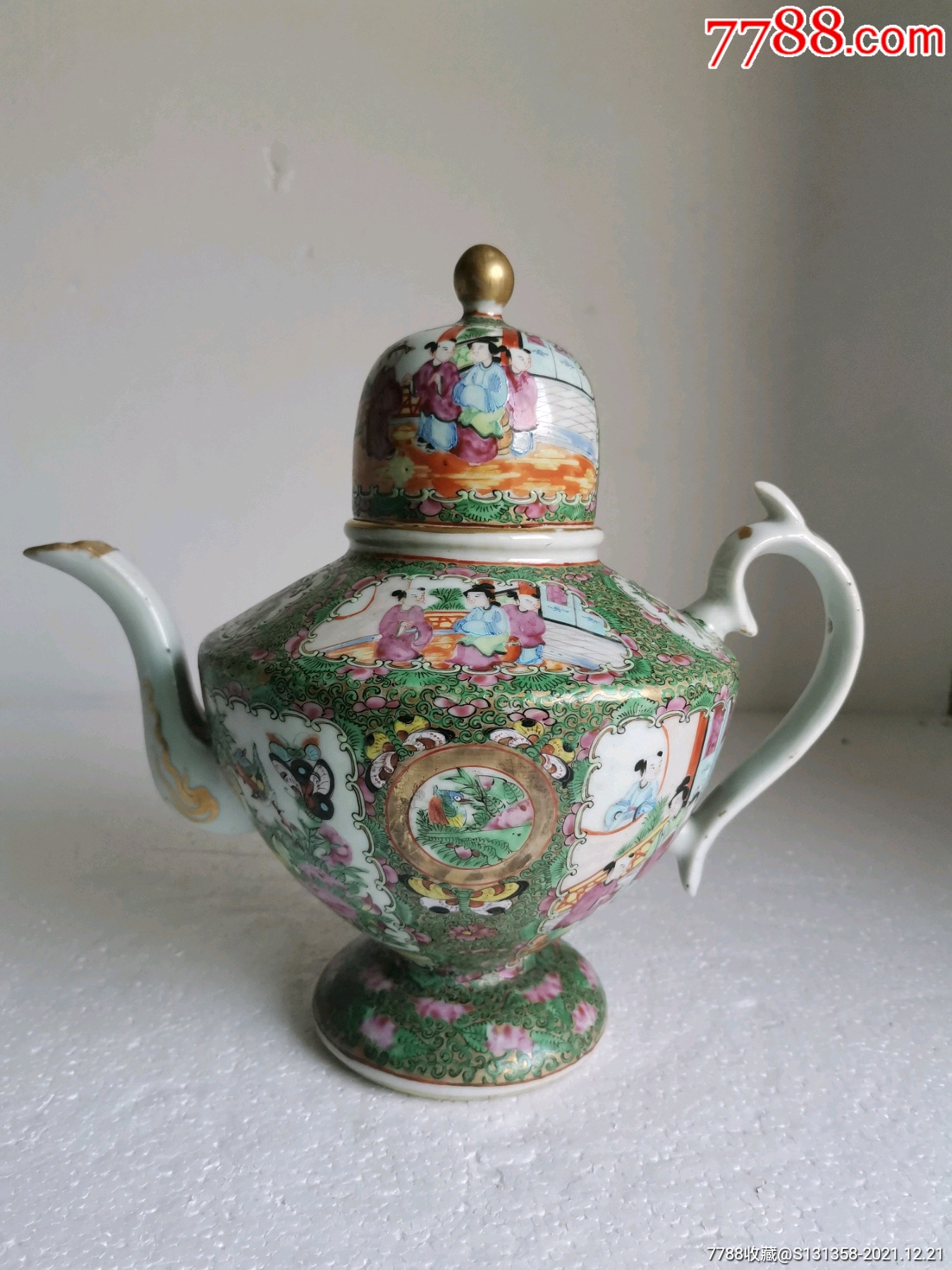 清代广彩人物阿拉丁神灯许愿大壶