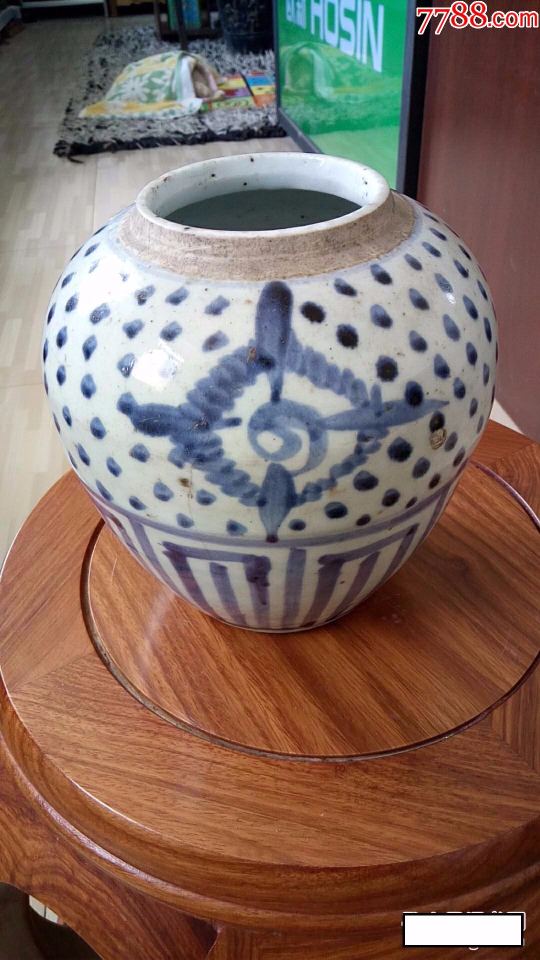 明代早期青花茶叶罐高16公分口8公分保老保真