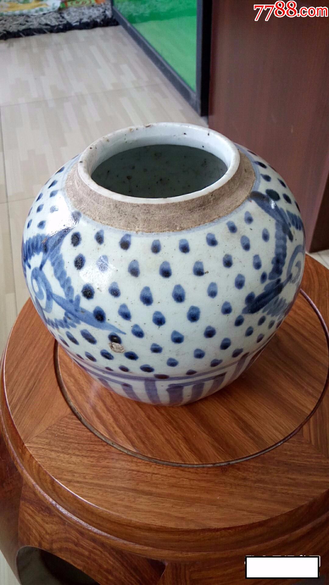 明代早期青花茶叶罐高16公分口8公分保老保真