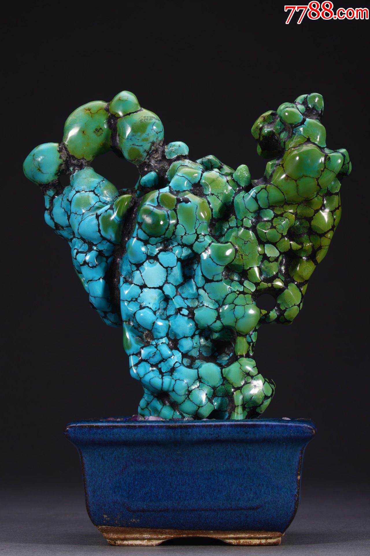 旧藏绿松石山子盆景