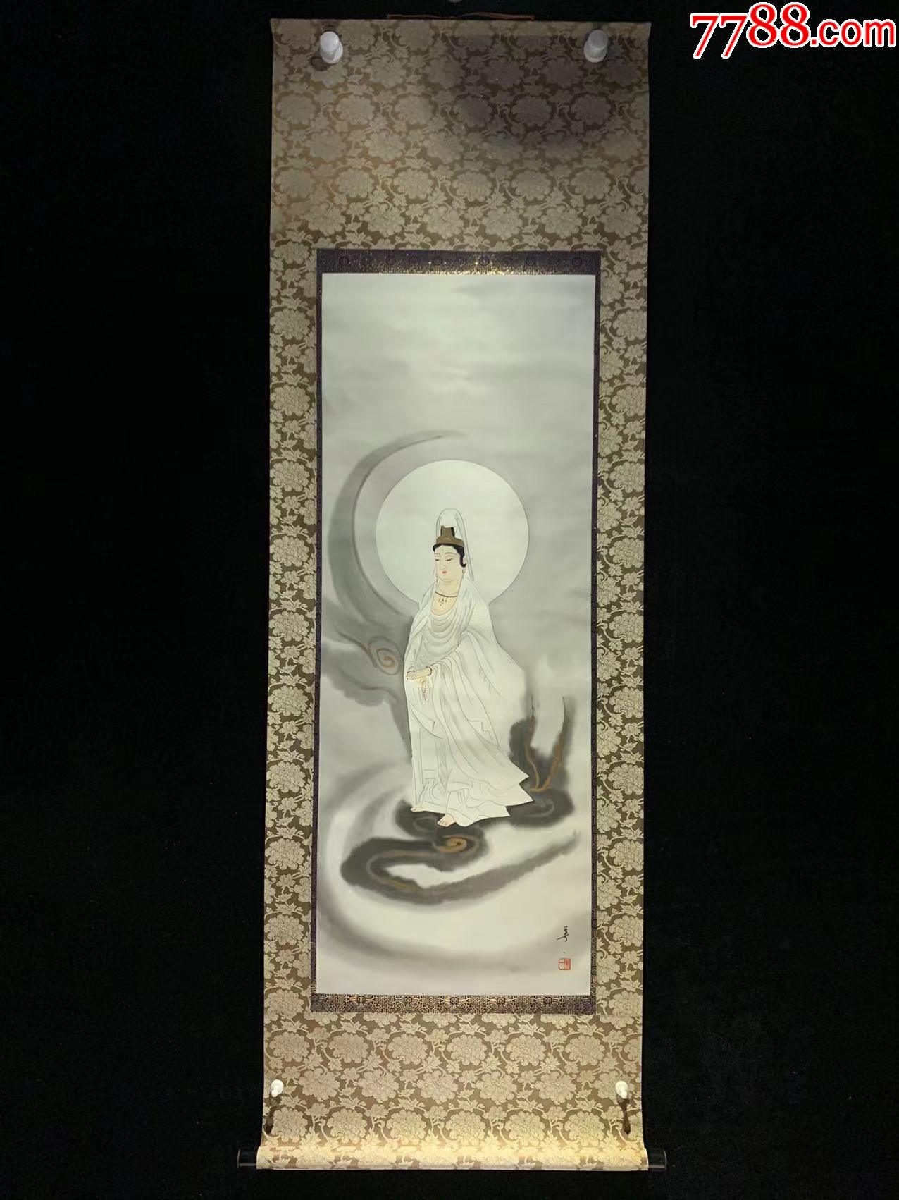 日本回流字画美一款白衣观音4212绢本书画挂轴真迹收藏