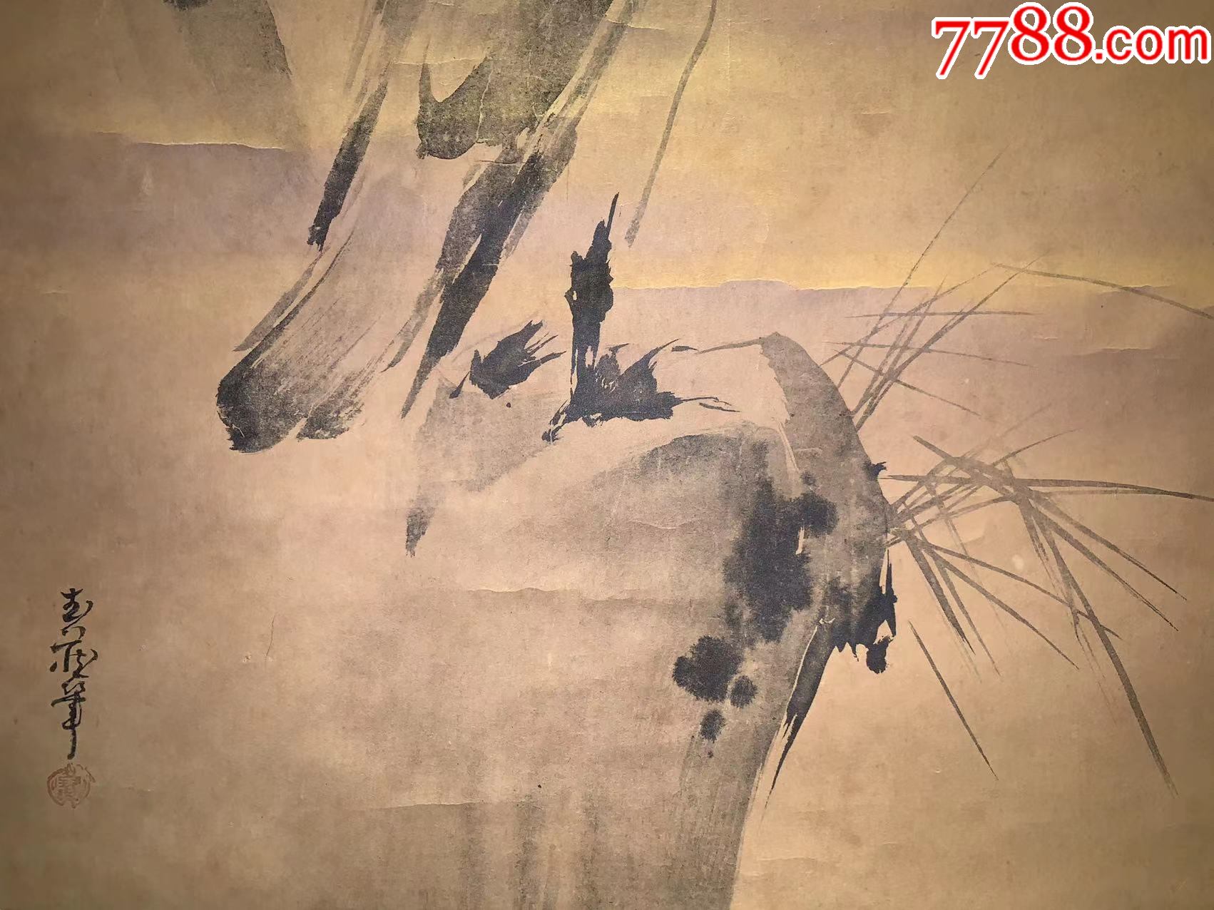 日本回流字画清代墨石小禽图4202纸本书画挂轴真迹收藏