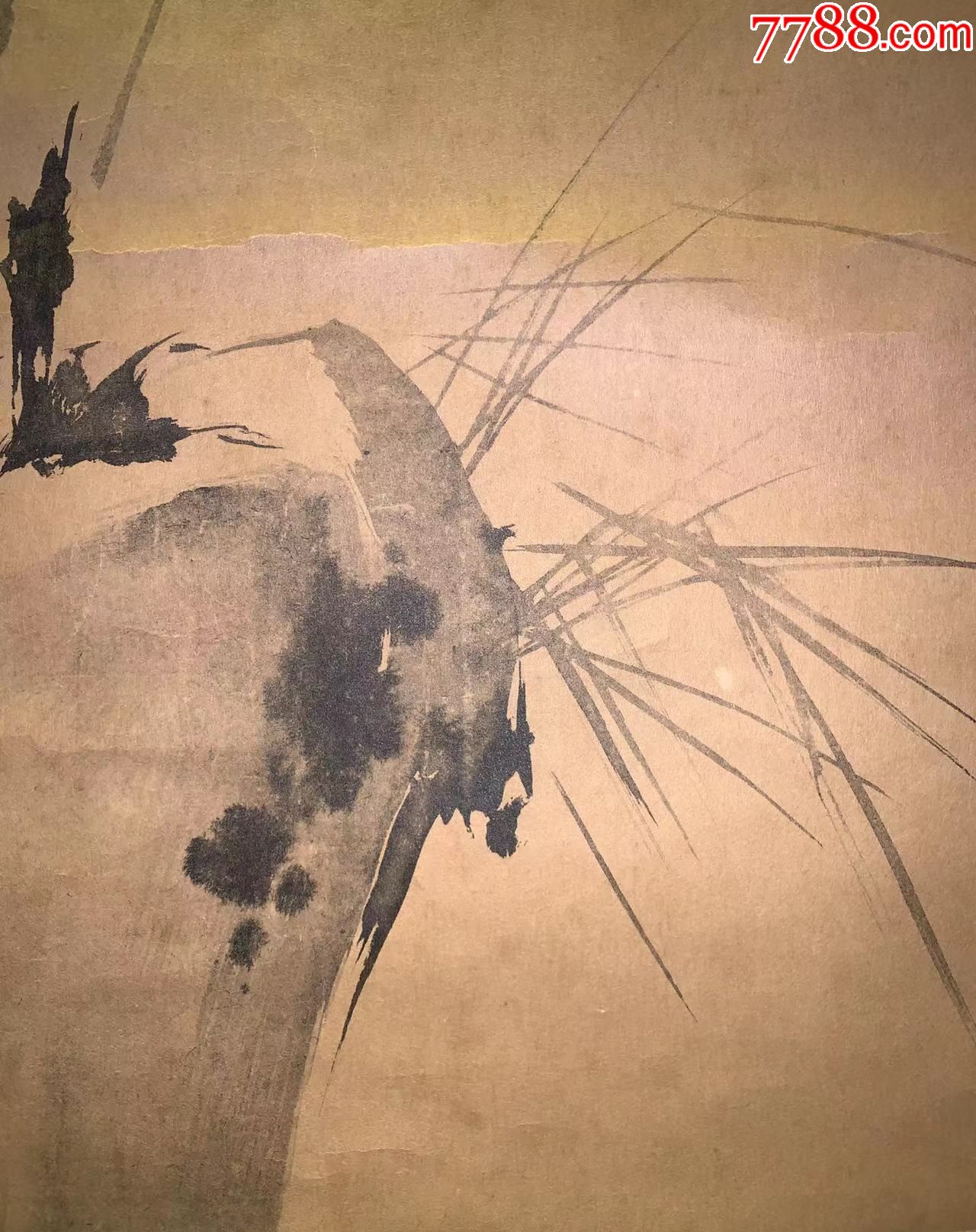 日本回流字画清代墨石小禽图4202纸本书画挂轴真迹收藏