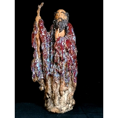 石湾窑陶瓷禅意达摩摆件作者肖检大师材质陶瓷工艺柴烧手工制作