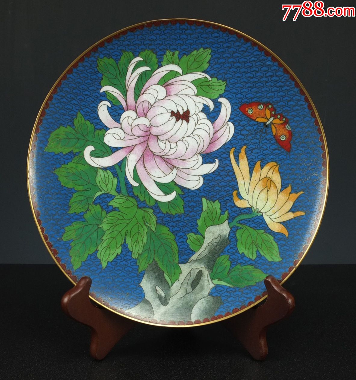 回流铜胎掐丝珐琅海棠牡丹花大盘