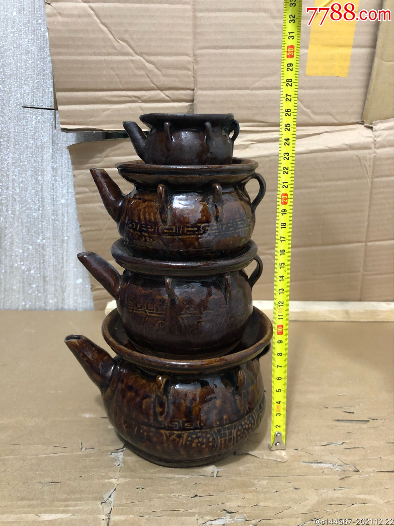 民国酱釉油壶四只一套_价格320元_第1张_7788收藏__收藏热线