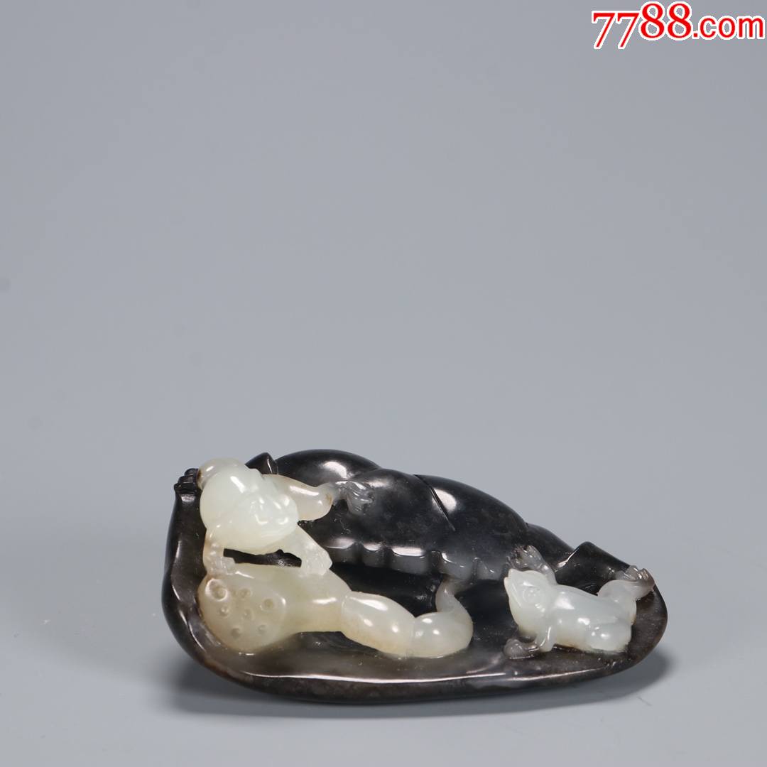 旧藏,和田青花籽料呱呱来财把件a84s38f-和田玉-7788商城__七七八八