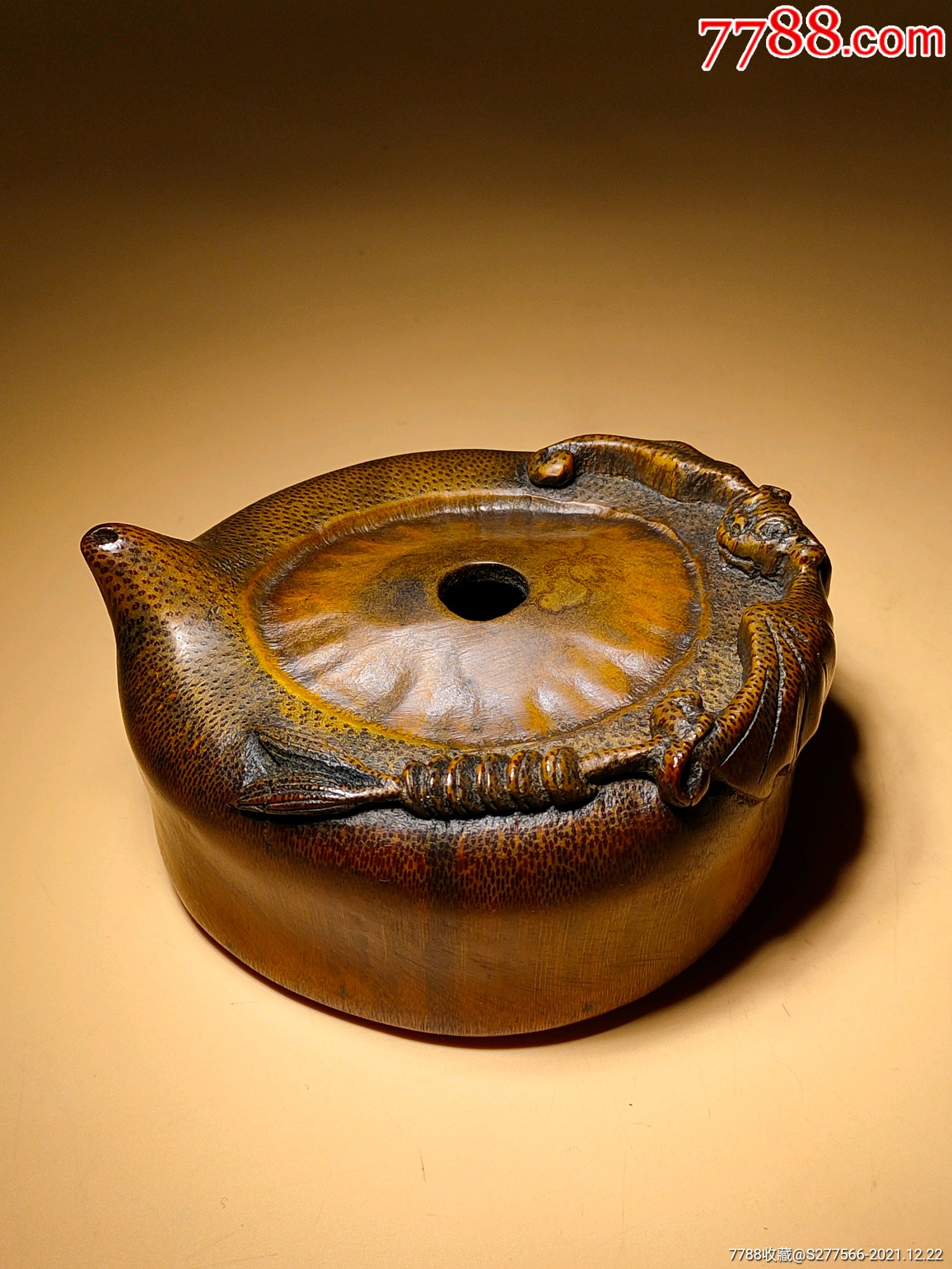 民国时期竹根巧雕"福在眼前"文房用砚滴壶-水盂/砚滴-7788商城__七七