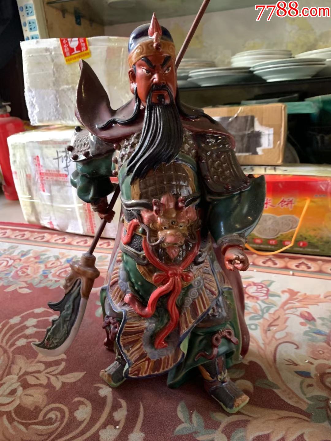 广东省陶瓷工艺美术大师梁润枝作品全手工石湾关公武财神高40公分