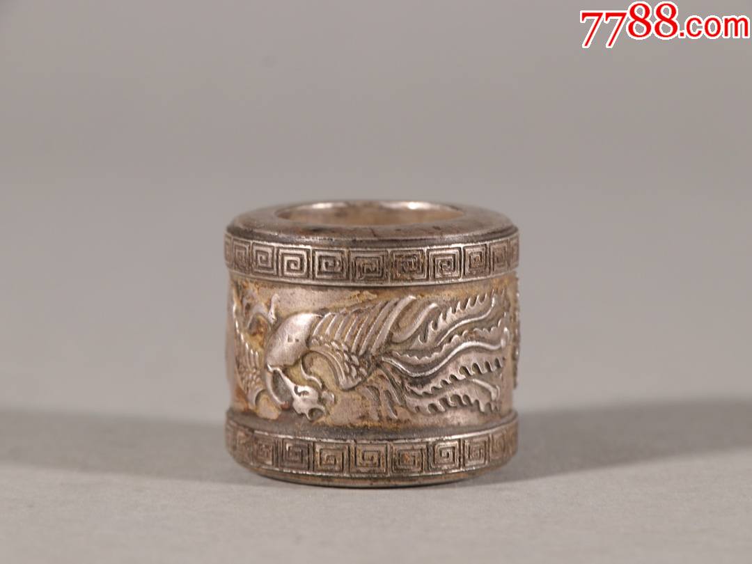 旧藏老银制龙凤呈祥扳指