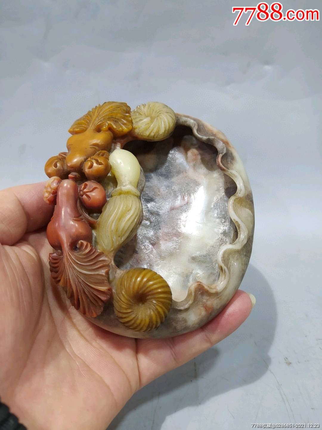 寿山石芙蓉石雕刻金鱼笔洗不议价