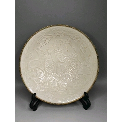 定窑白瓷碗(工艺品)包金口,镏金,花卉清晰可见直径20cm高56cm