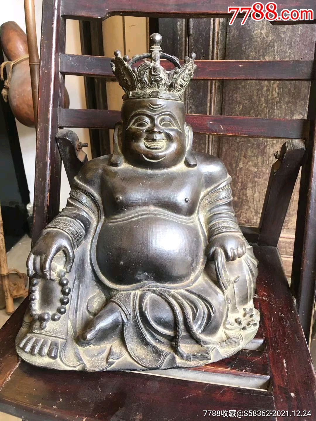 明代超大尺寸铜佛,高30厘米,宽26厘米宝冠弥勒造像-铜像/铜佛像-7788