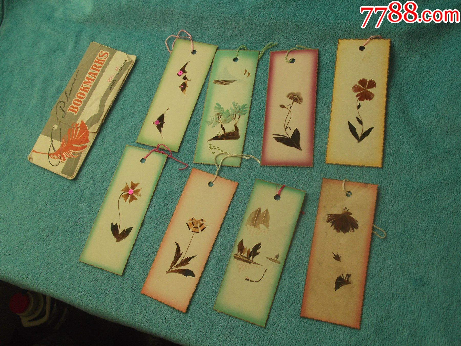 羽毛书签改开初期出口创汇制作的手工羽毛书签8枚