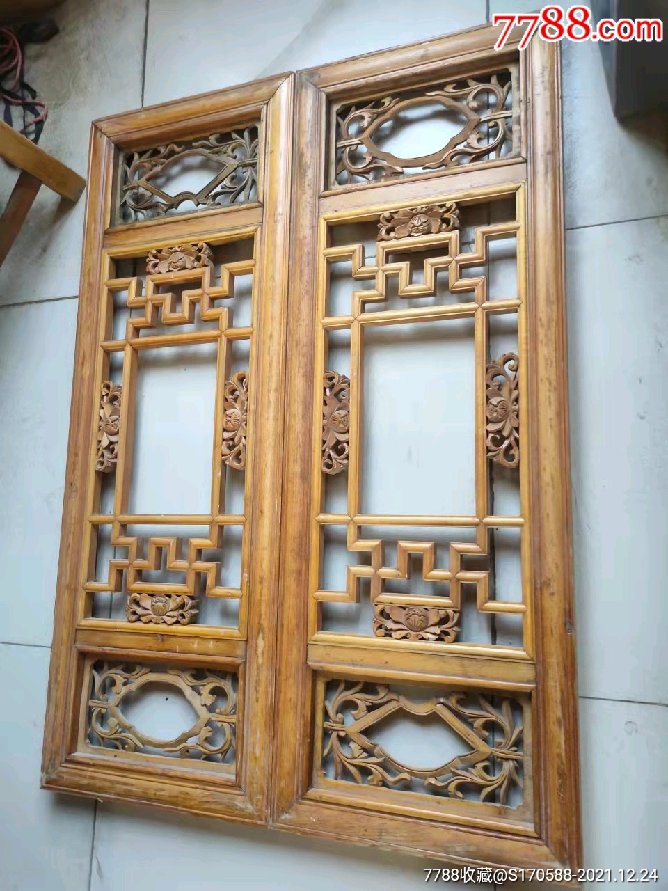 精品楠木满工老花窗一对雕工精细漂亮大气装饰古建筑挂屏使用佳品