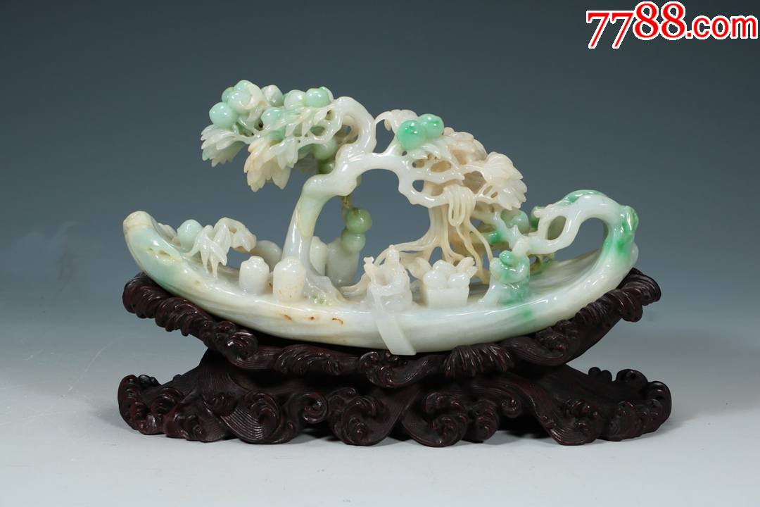 翡翠仙人乘槎摆件