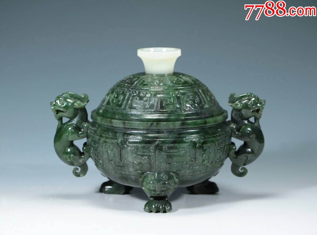 和田碧玉双兽耳饕餮纹香炉-价格:20000元-se84523268-和田玉-零售