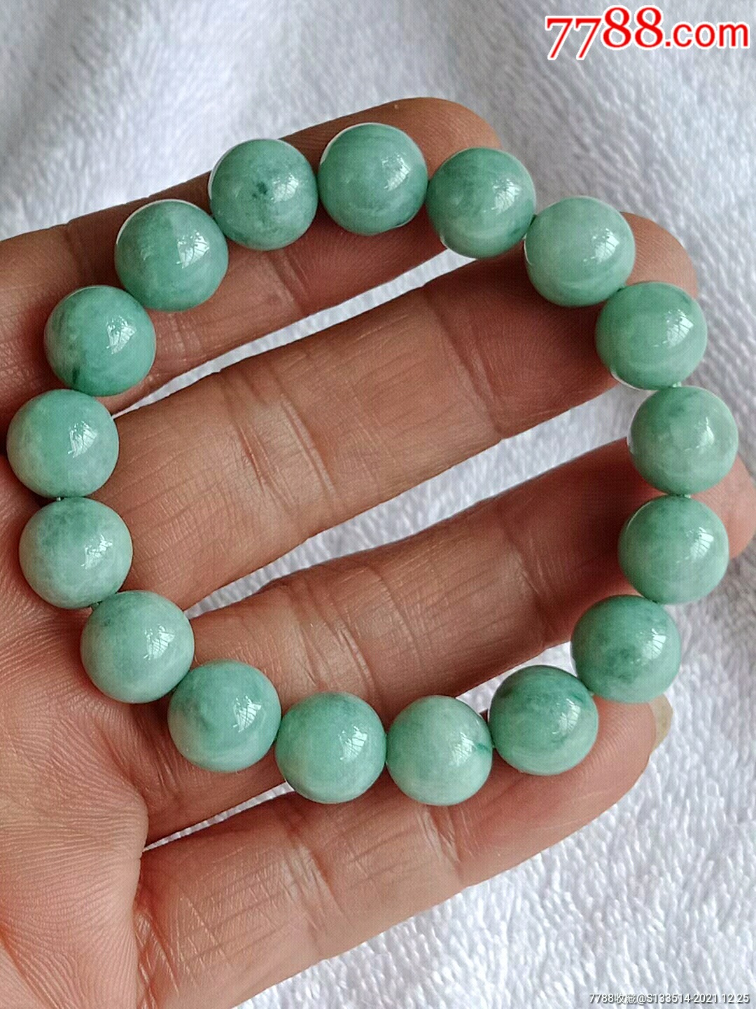 缅甸翡翠286-a2阳绿飘花手串(送证书)_翡翠/缅甸玉_图片价格_收藏鉴别