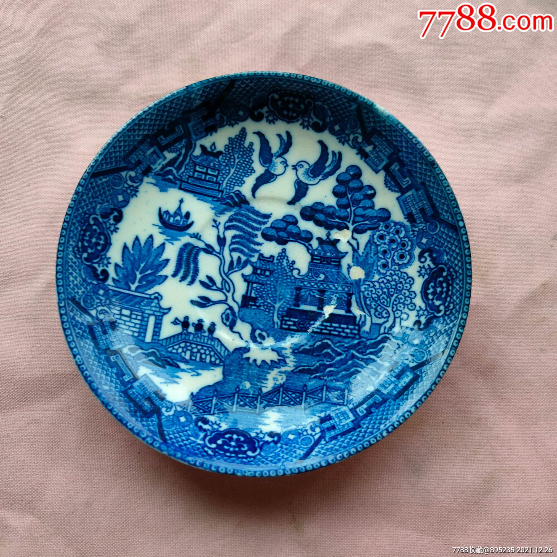 漂亮的青花亭台楼阁小桥流水人物图案的碟子_青花瓷_图片鉴赏_收藏