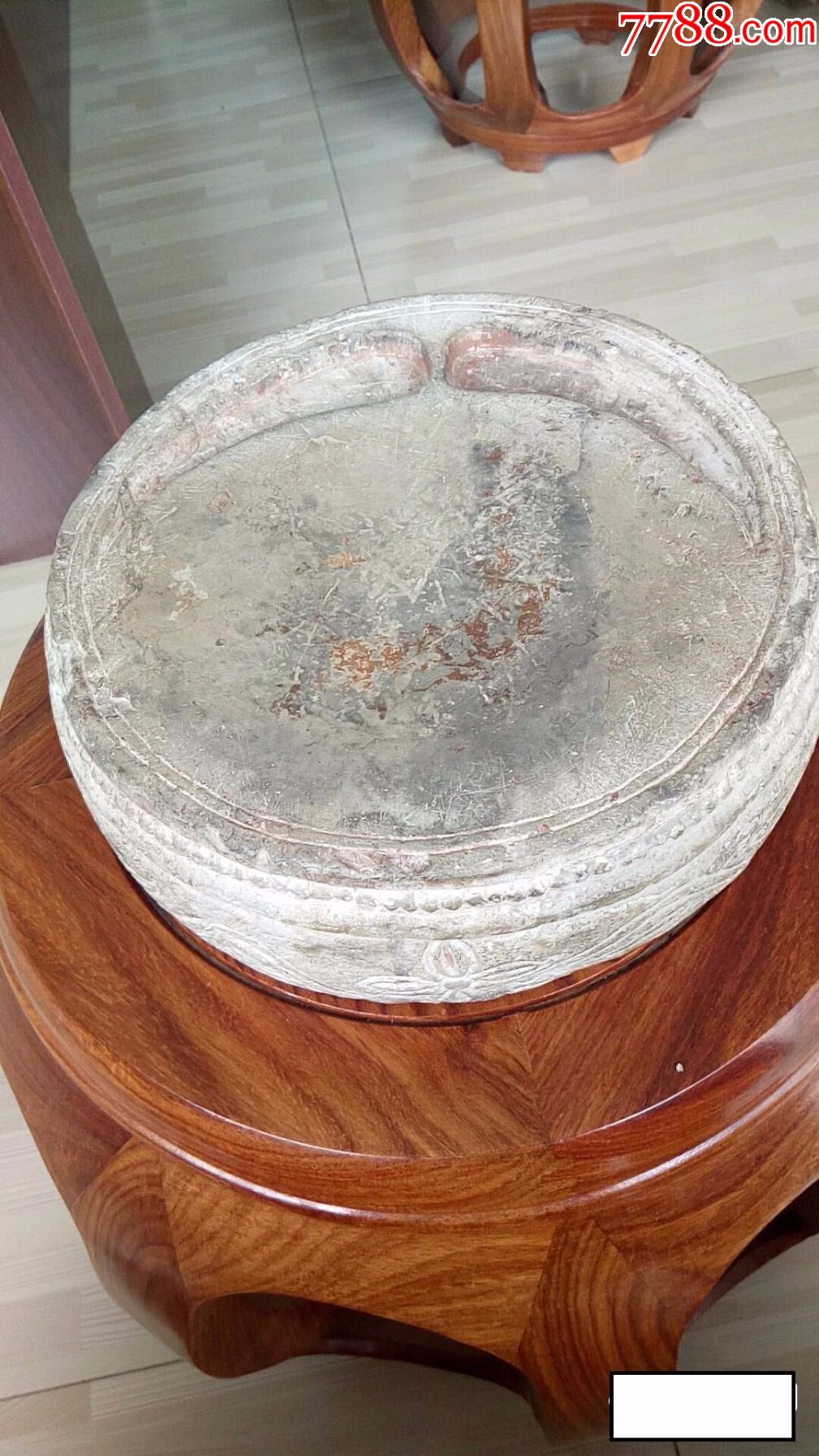 宋代白端鼓式花纹老砚台,尺寸21x7cm重11斤保老保真-价格:10000元-se8