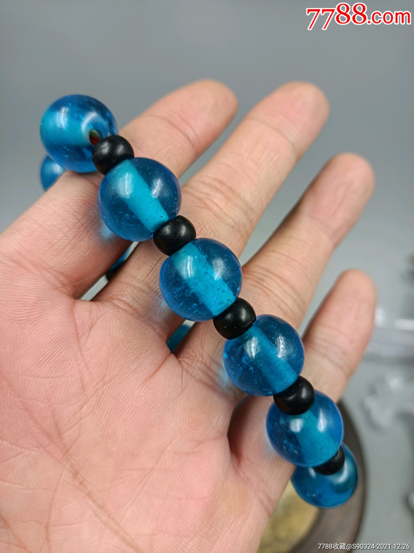民国宝蓝蓝琉璃手串