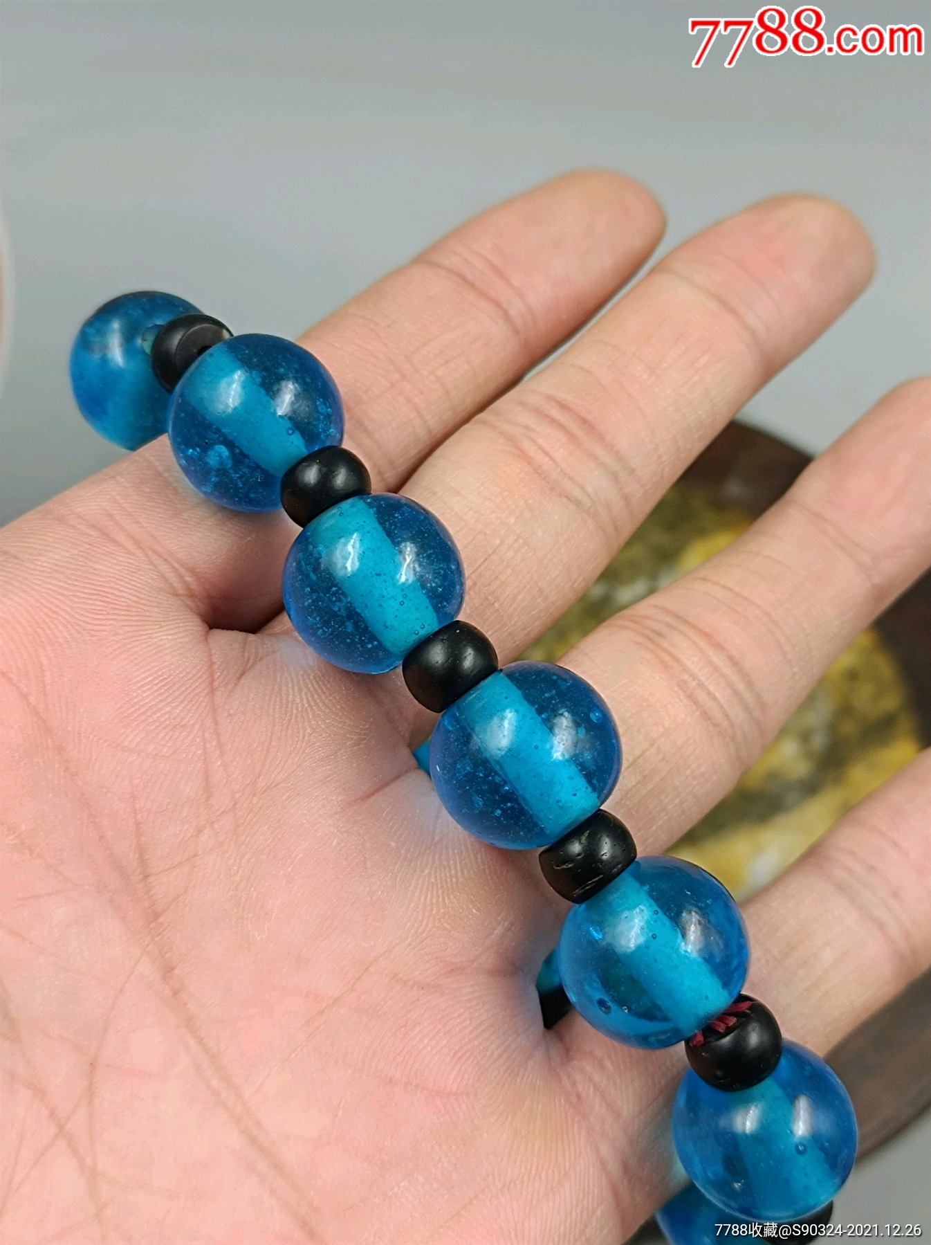 民国宝蓝蓝琉璃手串_琉璃珠/球_第3张_7788老玩具收藏