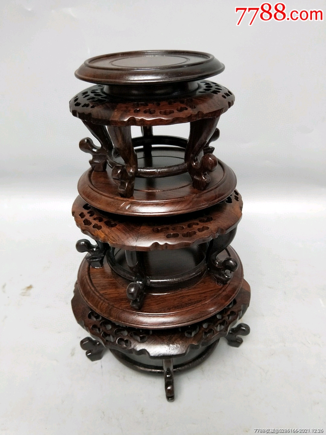 黑枝木本色雕刻鸡脚花架底座套摆件不议价