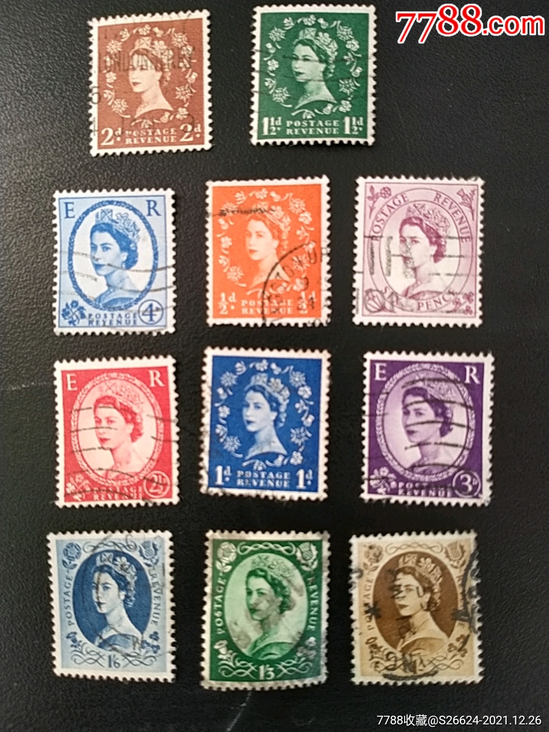 195557年英国女王伊莉莎白二世普通水印邮票11枚销