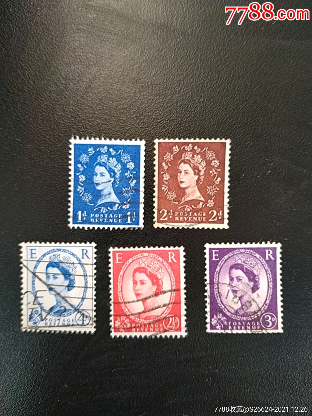 195557年英国女王伊莉莎白二世普通水印邮票5枚销