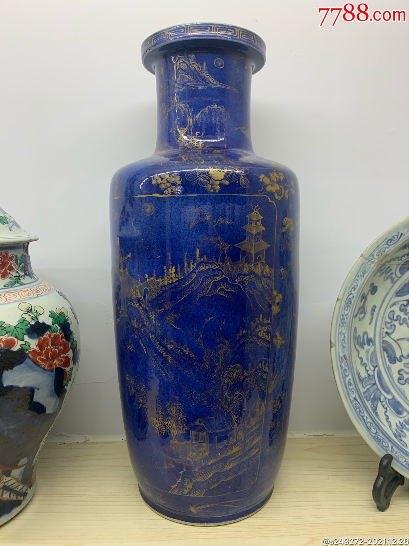 康熙洒蓝描金棒槌瓶_蓝釉瓷_第1张_7788琉璃收藏