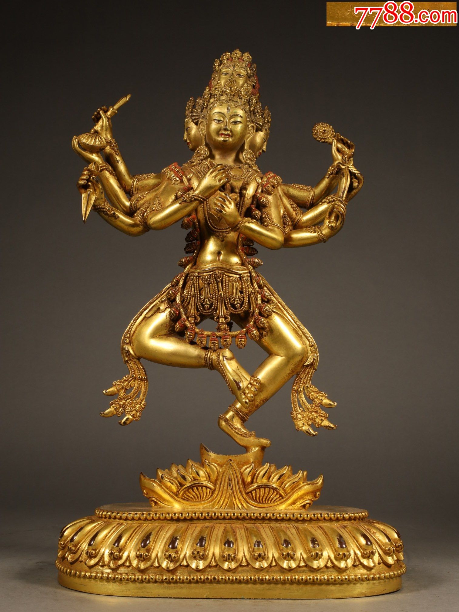 铜鎏金四面八臂金刚瑜伽女立像a84s420f_铜像/铜佛像_第6张_7788书籍