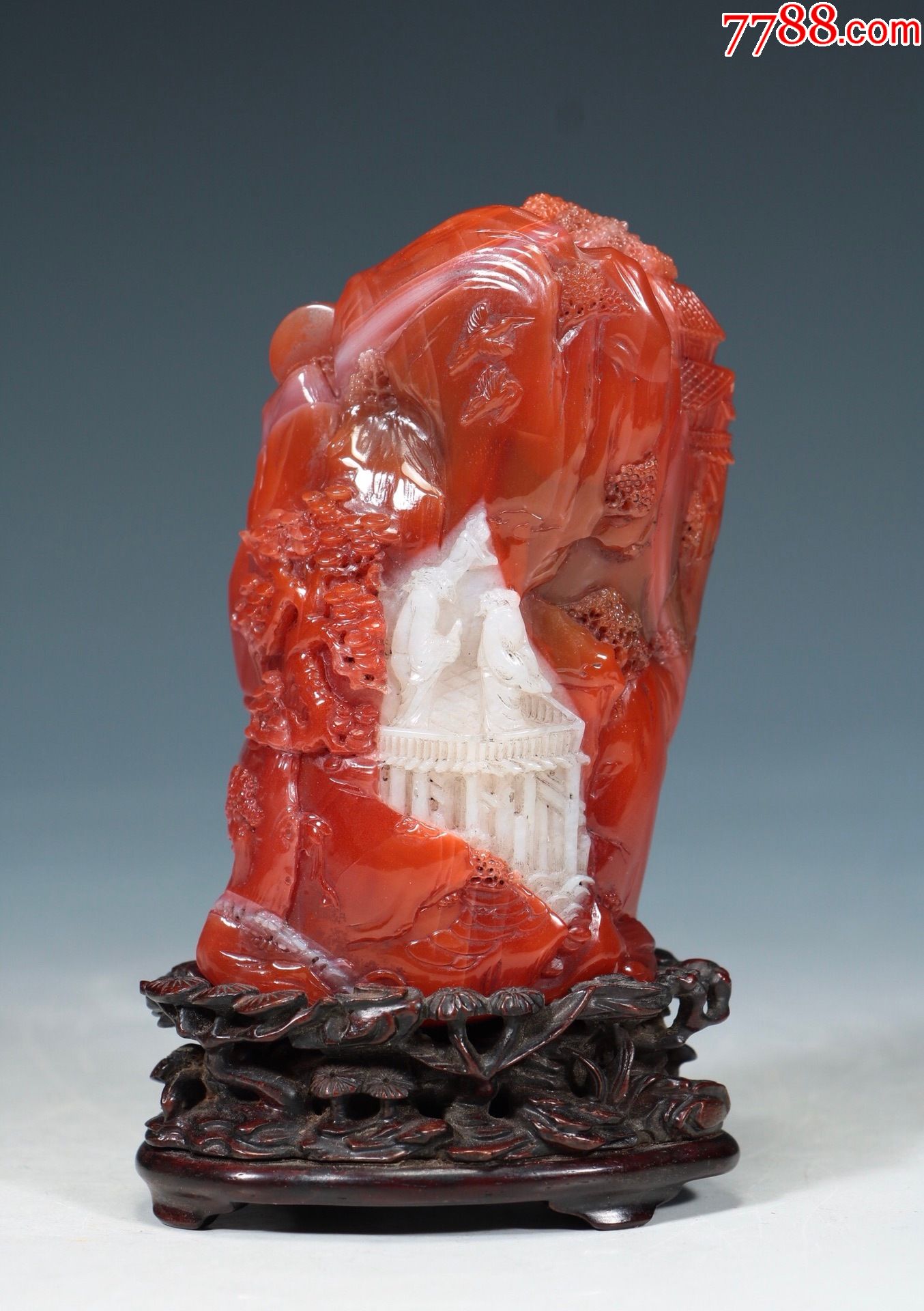 南红玛瑙巧雕山水人物山子摆件尺