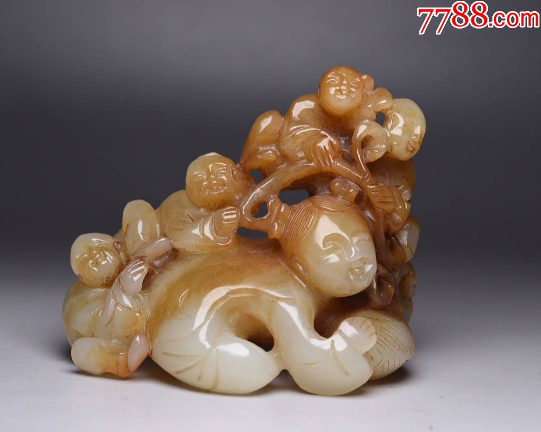 和田玉五子登科摆件a91s20f