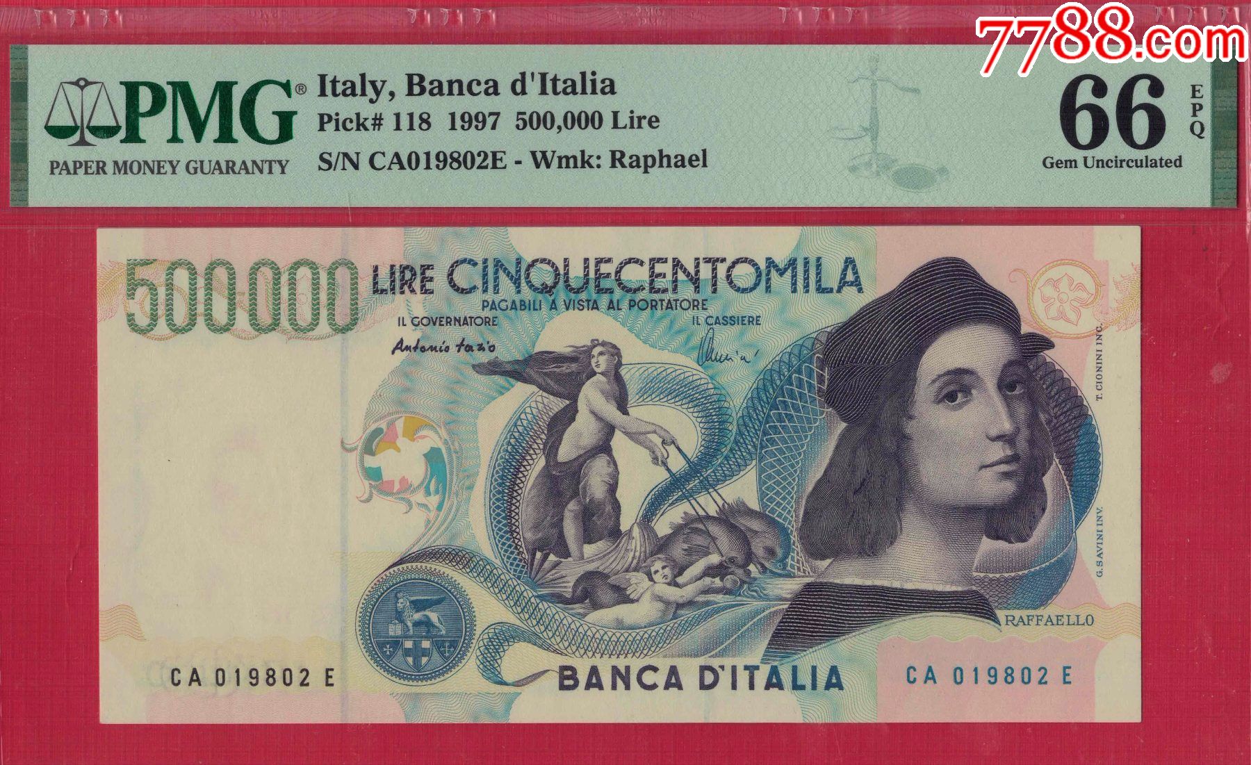 欧洲全新意大利500000里拉1997年版拉斐尔实物图unc