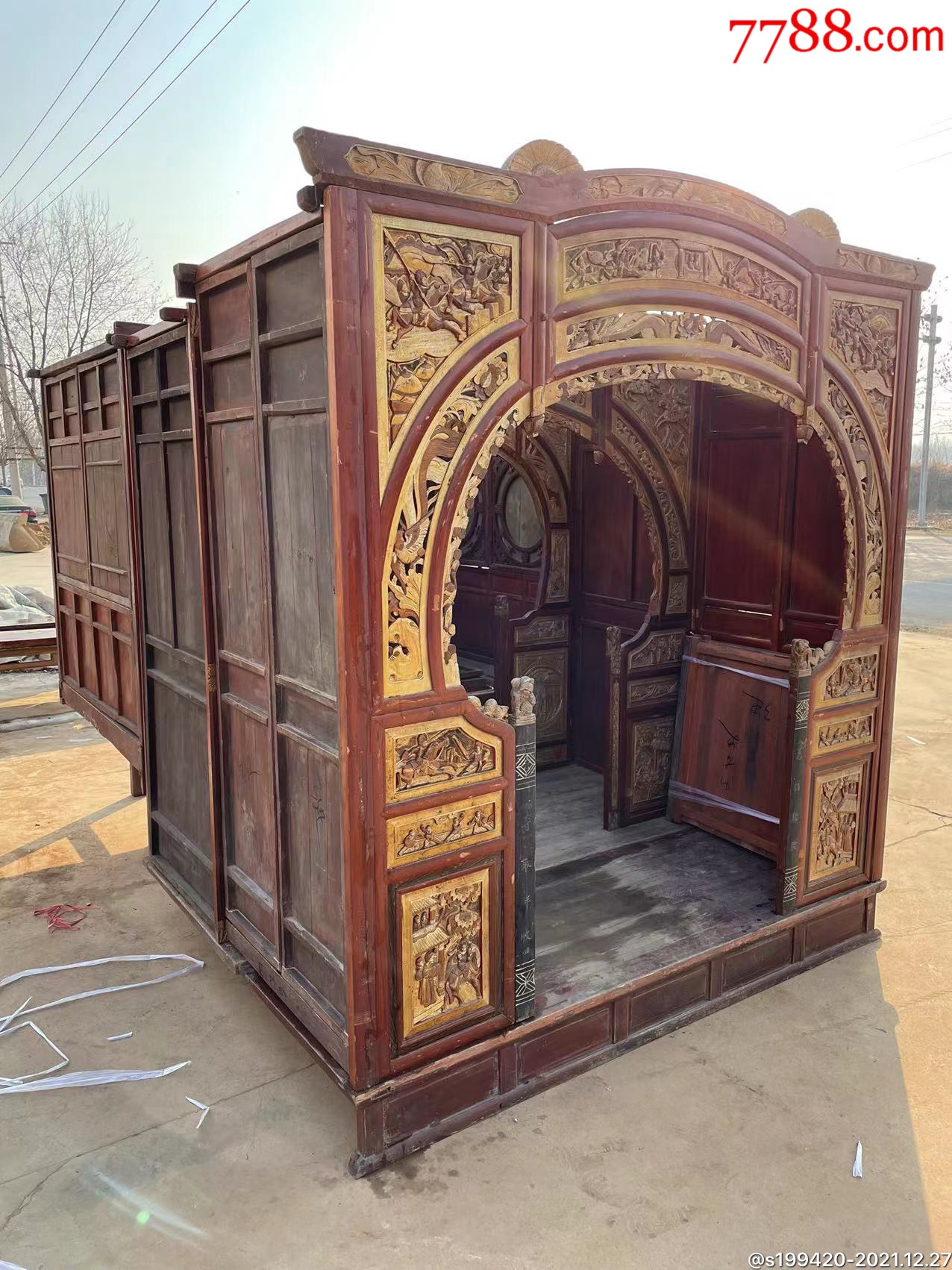 民国杉木三进拔步千工床三层浮雕图案完整漂亮210307235