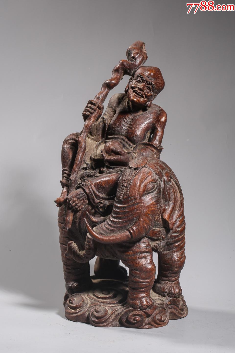 竹雕骑象罗汉文房摆件