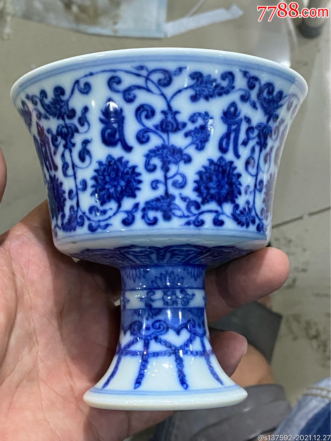 民国回流瓷器青花瓷高足杯