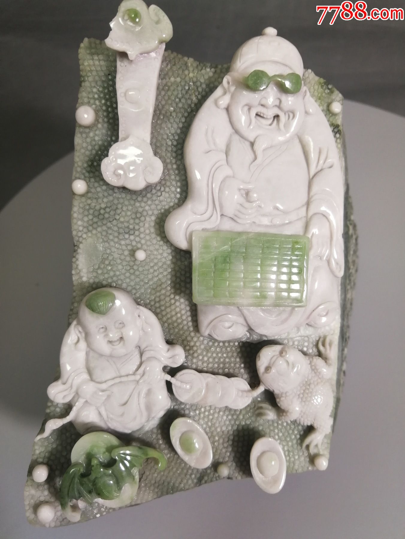 南阳玉雕祖孙吉祥同乐摆件