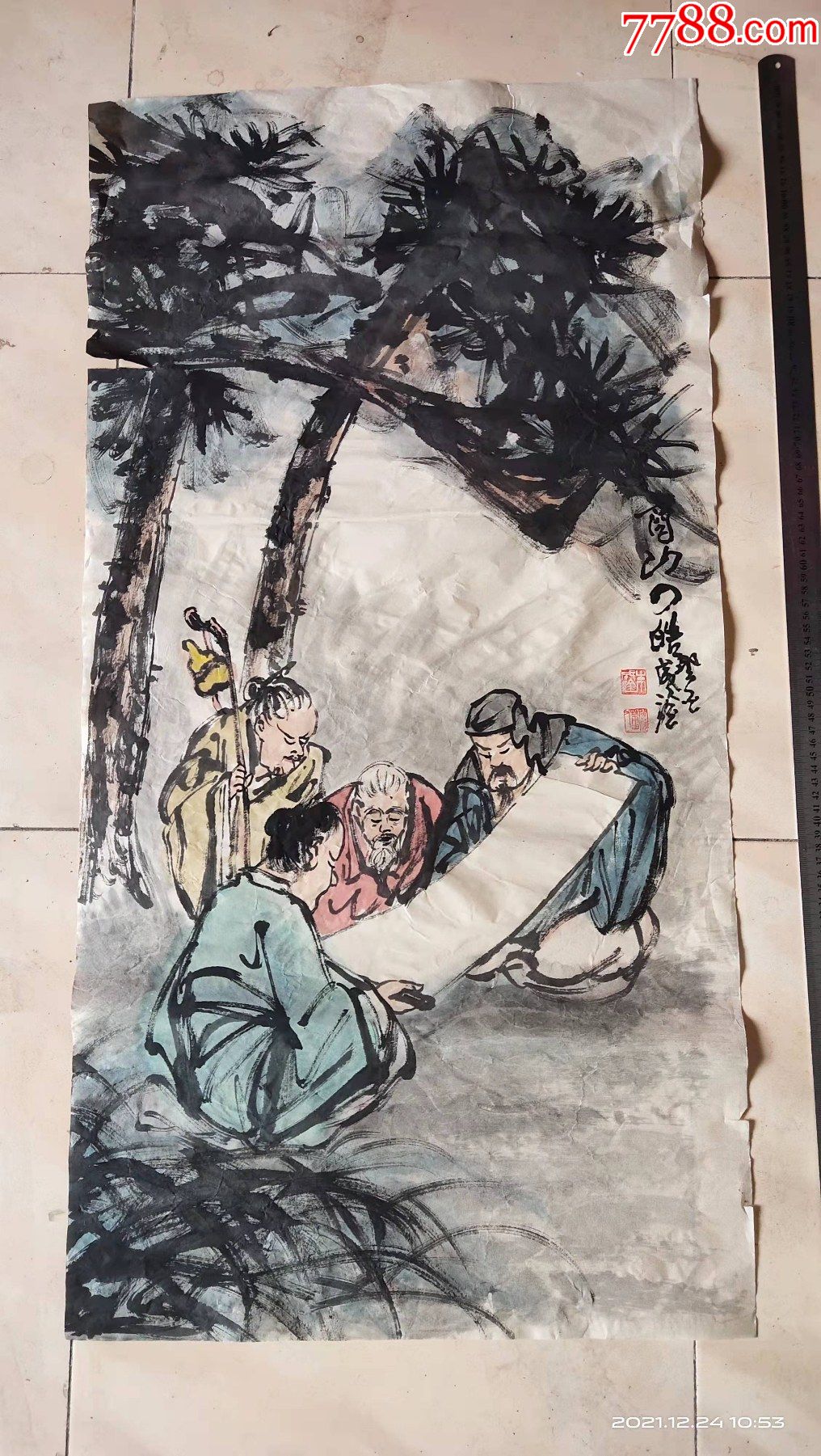 长100宽50厘米名家人物画国画宣纸画商山四皓图包邮