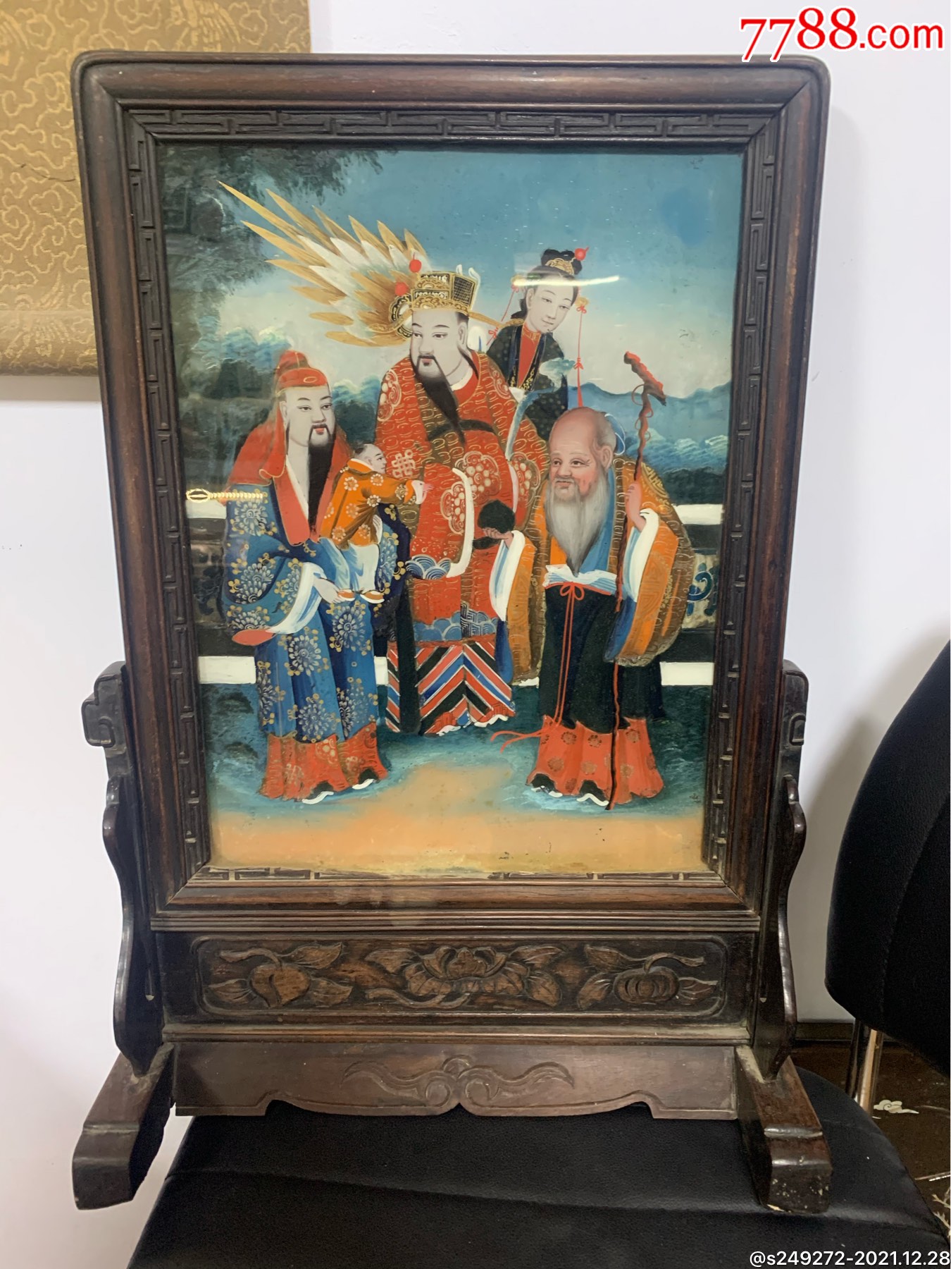 清代福禄寿喜人物玻璃画插屏_价格5000元【流云堂】_第1张_7788收藏