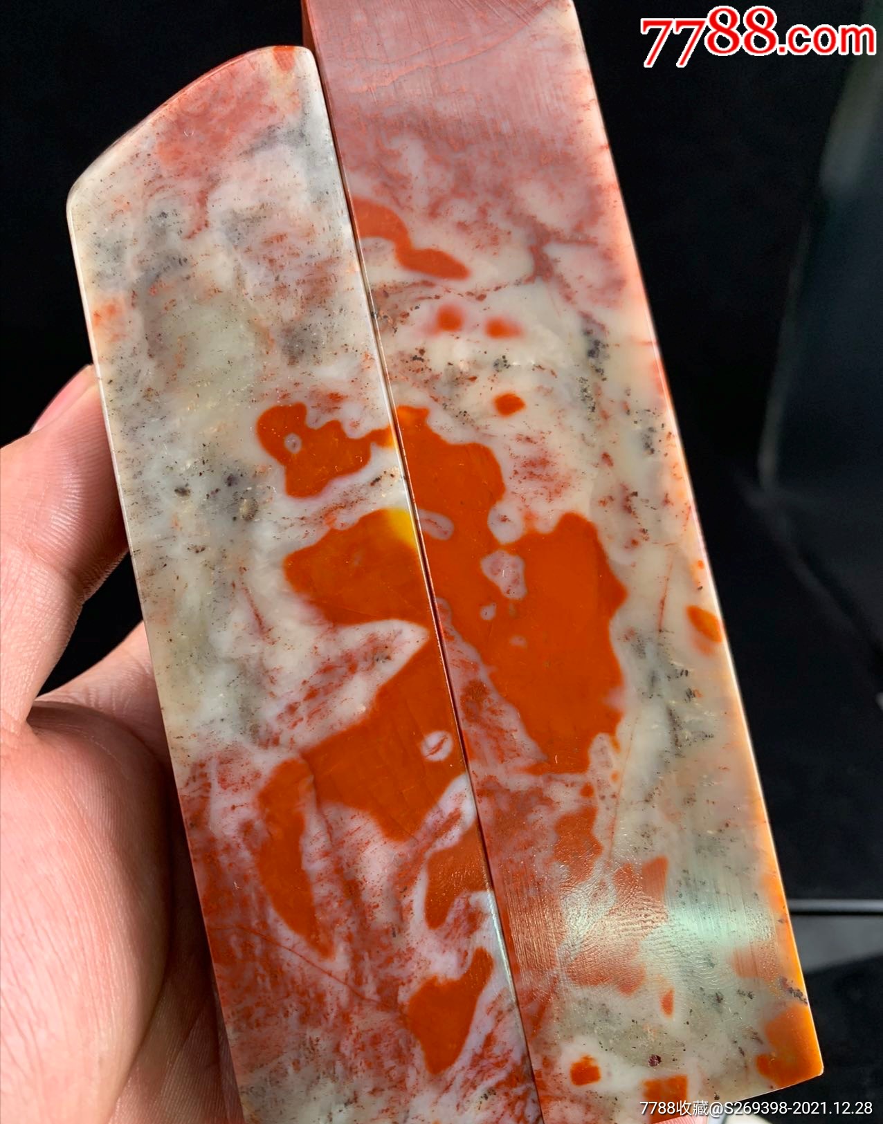 经典寿山大红袍一对两大尺寸印章石