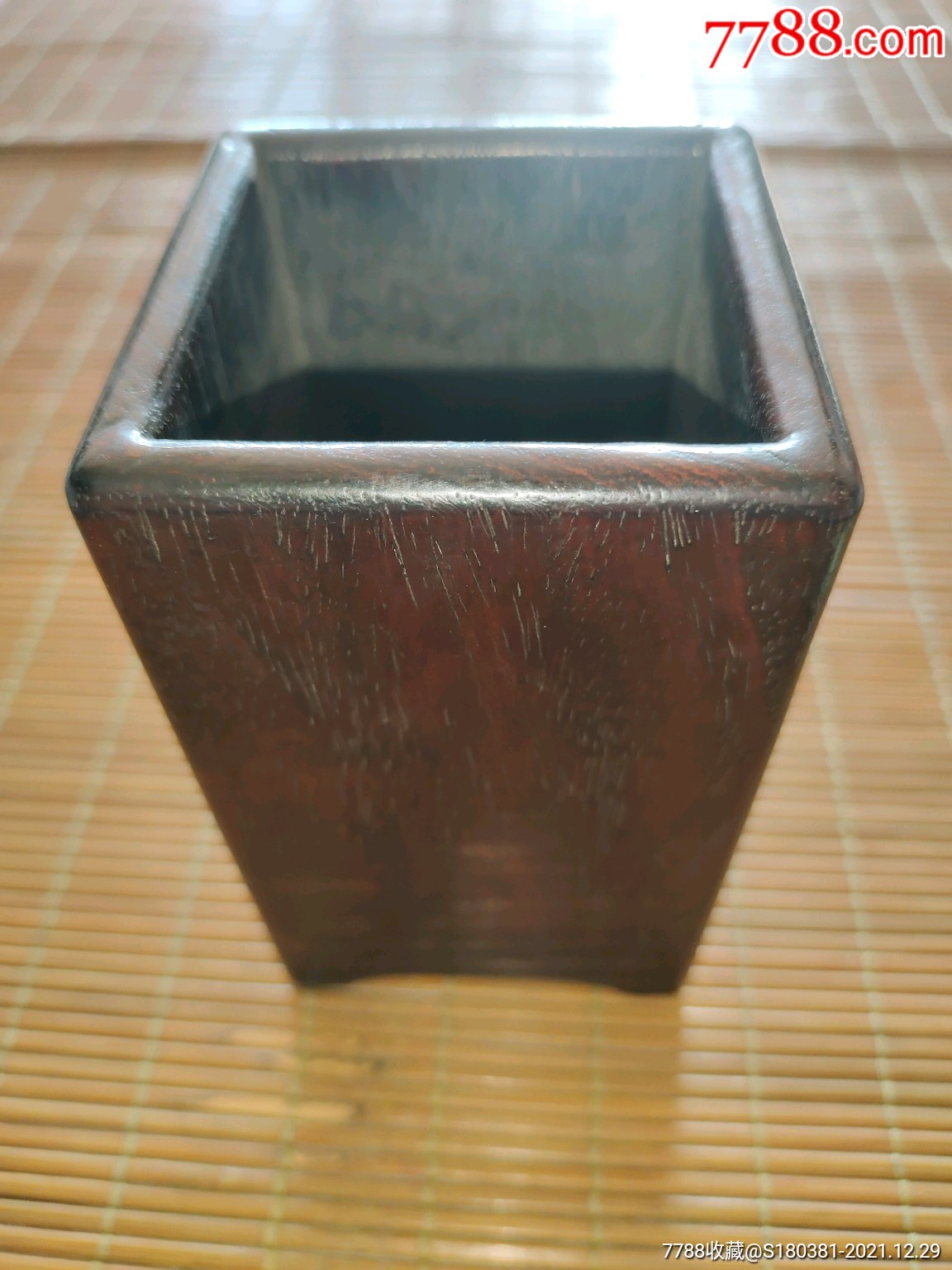老红木缅甸花梨木手工精工素面文房方形笔筒木质实木光面笔筒摆件