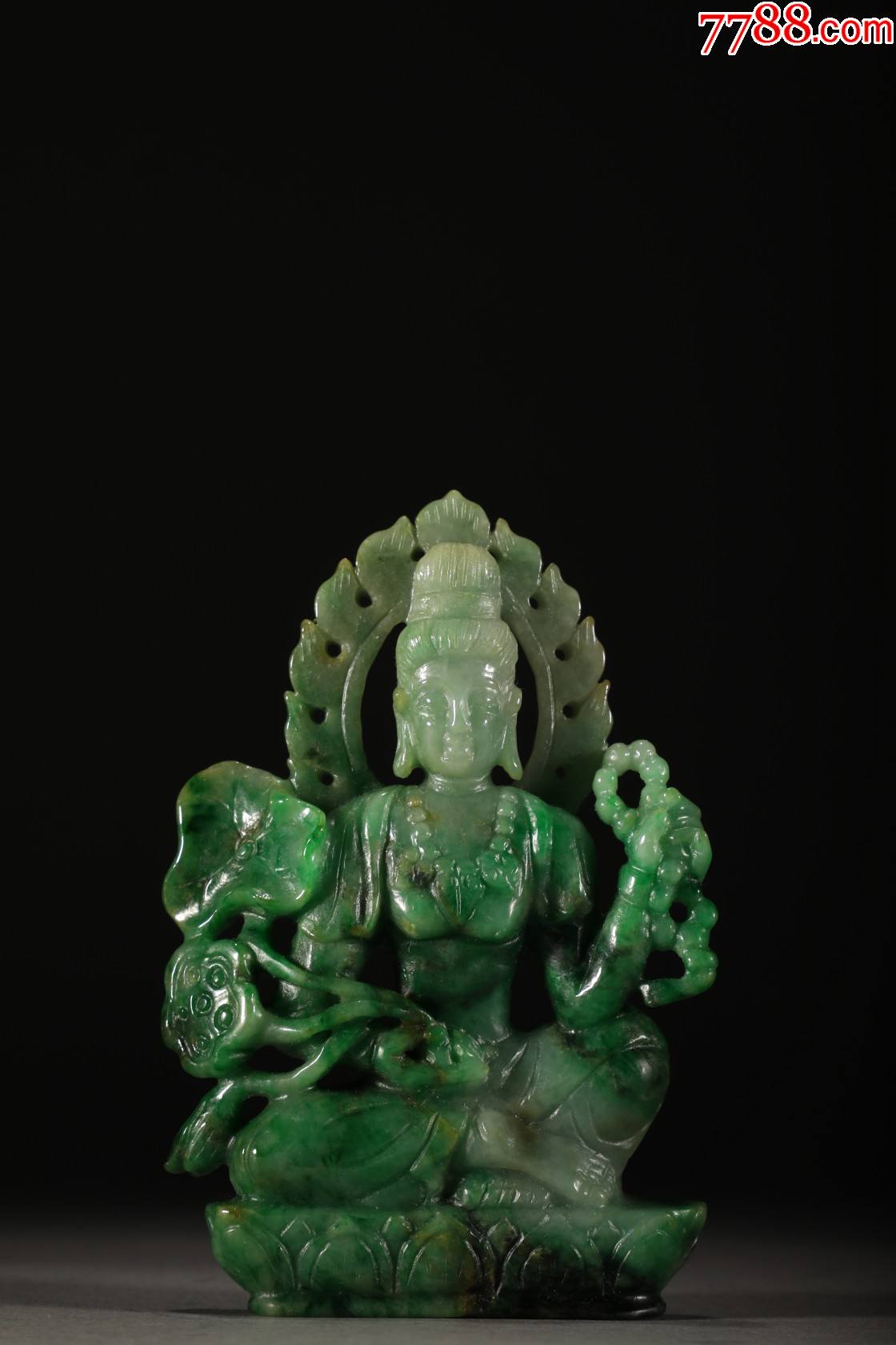 天然老翡翠自在观音摆件