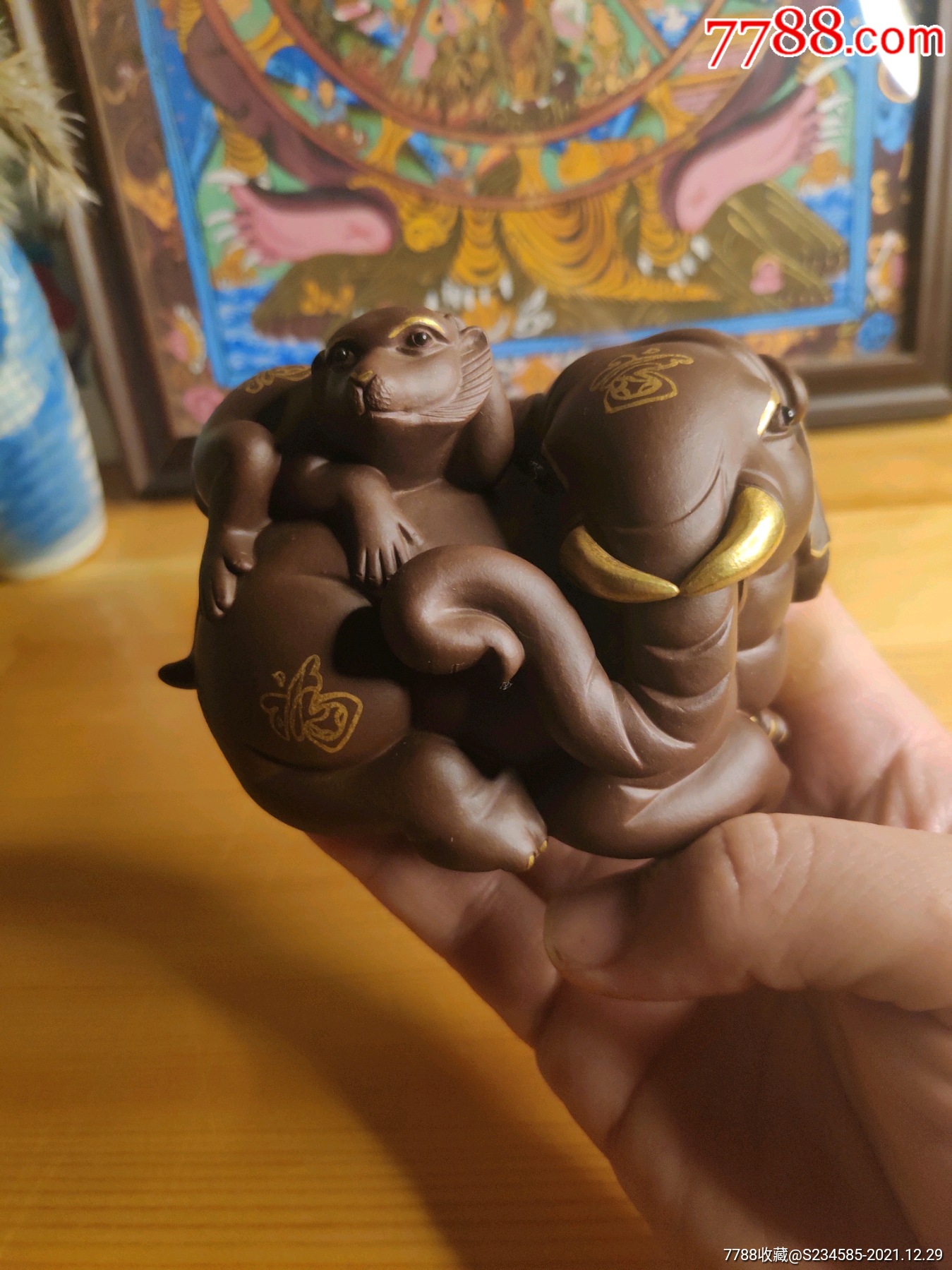 高水波作品天然紫砂茶宠摆件拜相封侯酌纯金尾断后粘不影响品相纯手工